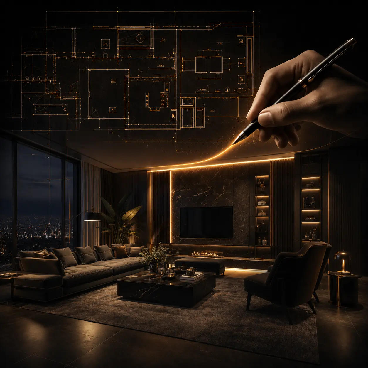 إضاءة خطية داخلية — صورة توضيحية عامة — Linear interior lighting, generic illustrative image