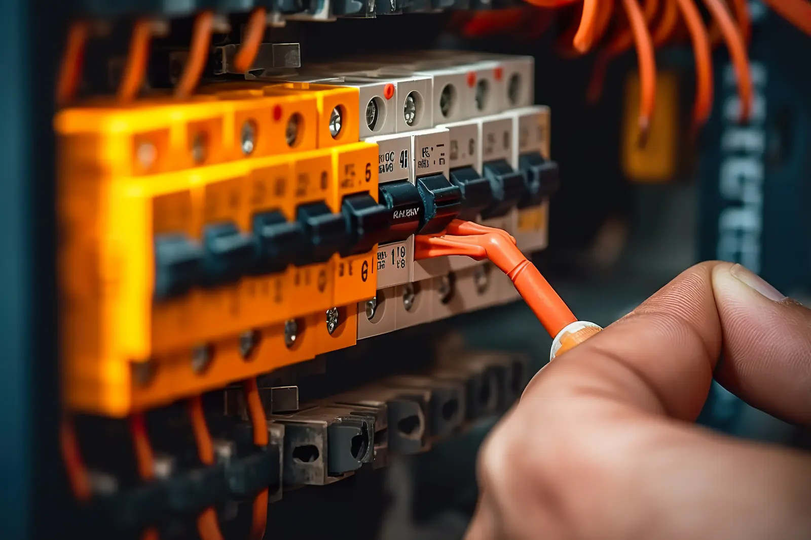 فني أمام لوحة كهربائية — صورة توضيحية عامة — Technician at an electrical panel, generic illustrative image